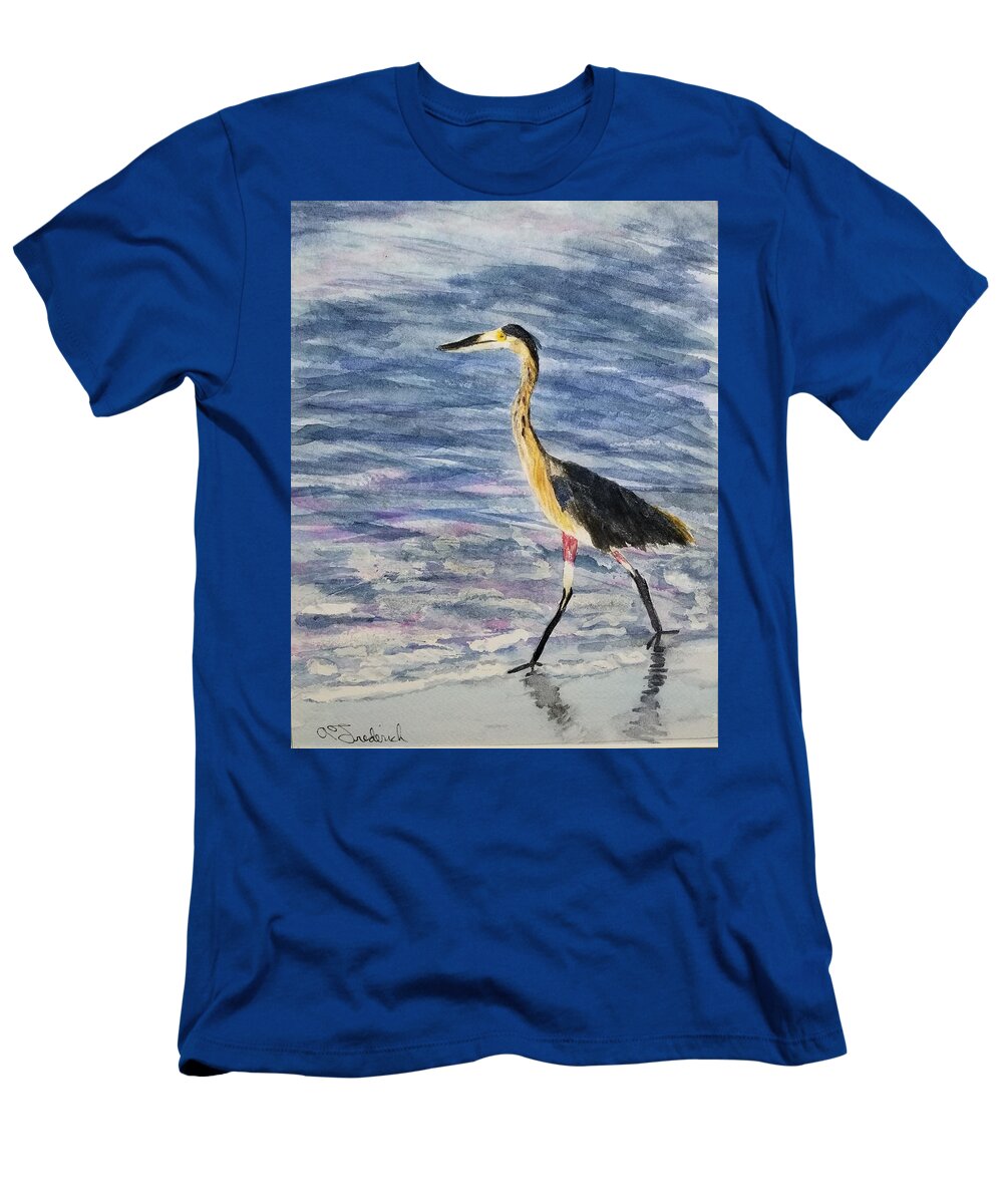 Herons T-Shirt featuring the painting Walk on the beach by Ann Frederick