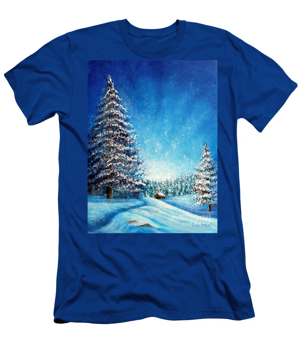 Christmas T-Shirt featuring the painting Wintry Light by Sarah Irland
