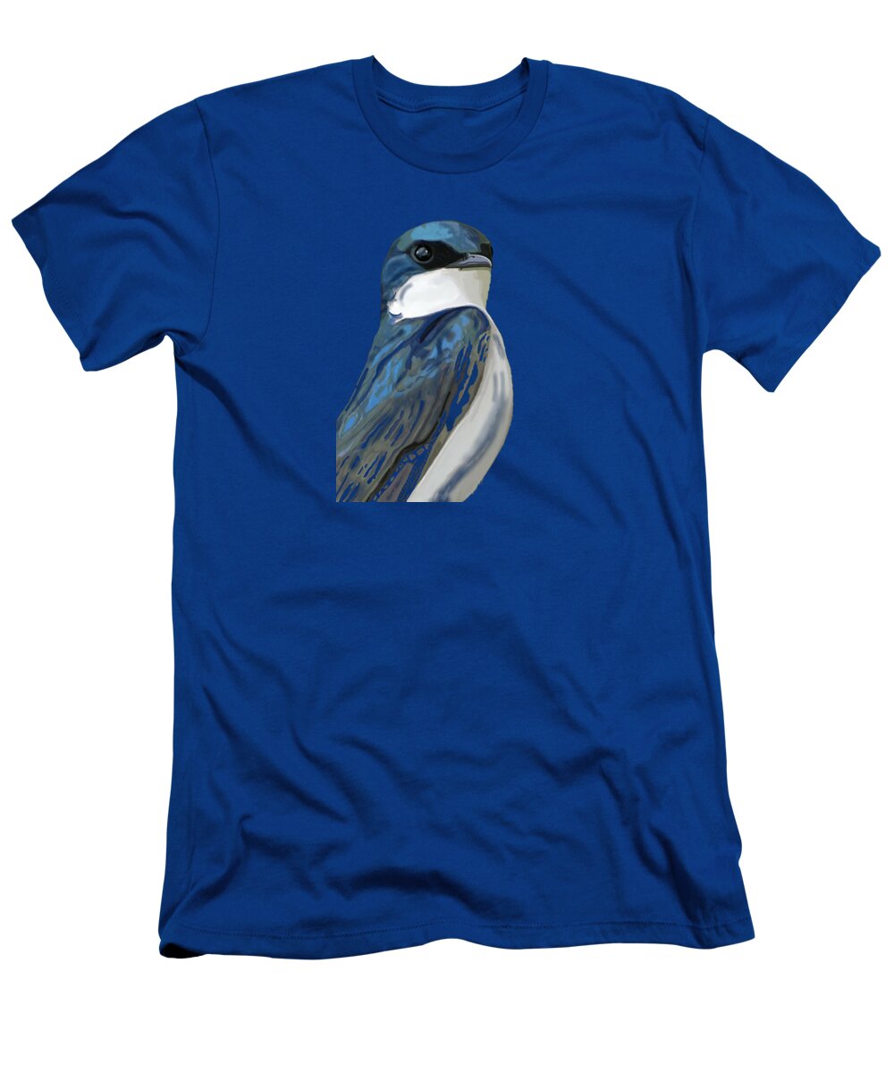 Tree Swallow T-Shirt featuring the mixed media Tree Swallow by Judy Cuddehe
