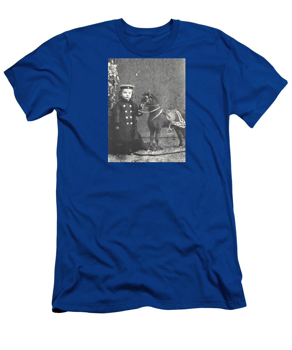 Boy T-Shirt featuring the photograph 1876 Boy with Toy Horse, Antique Photograph by Thomas Dans