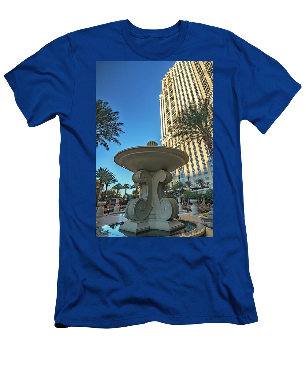 Blue Sky T-Shirt featuring the photograph Exterior of the Palazzo Hotel, which is linked to The Venetian H #2 by Alex Grichenko