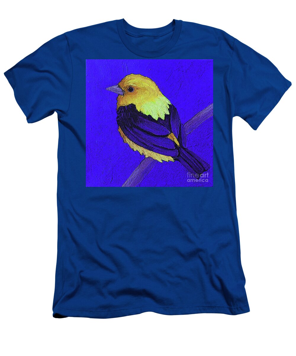 Bird T-Shirt featuring the painting 22 Scarlet Tanager vs yellow by Victoria Page