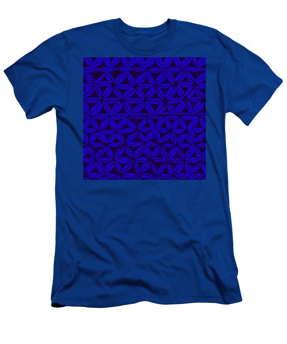 South Seas Tapa Inspired Design In Royal Blue T-Shirt featuring the drawing Tropical Tribal Tapa #5 by Vagabond Folk Art - Virginia Vivier