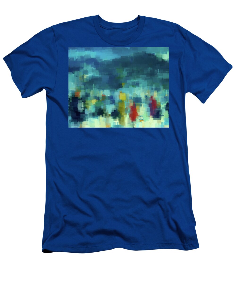 Cold T-Shirt featuring the mixed media A Cold Winter Night Abstract by Shelli Fitzpatrick