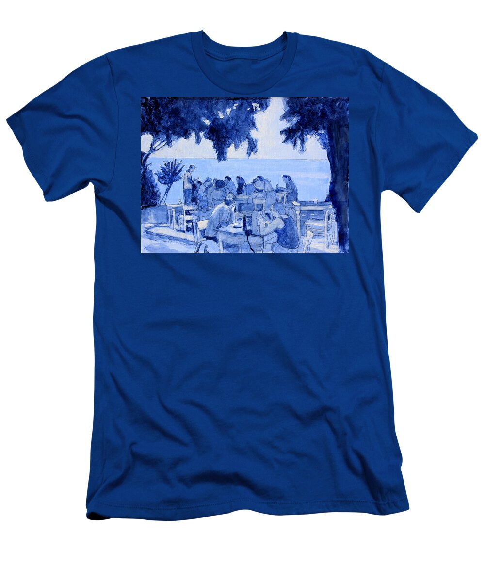 Dining Al Fresco T-Shirt featuring the painting A Lunch in Crete by David Zimmerman