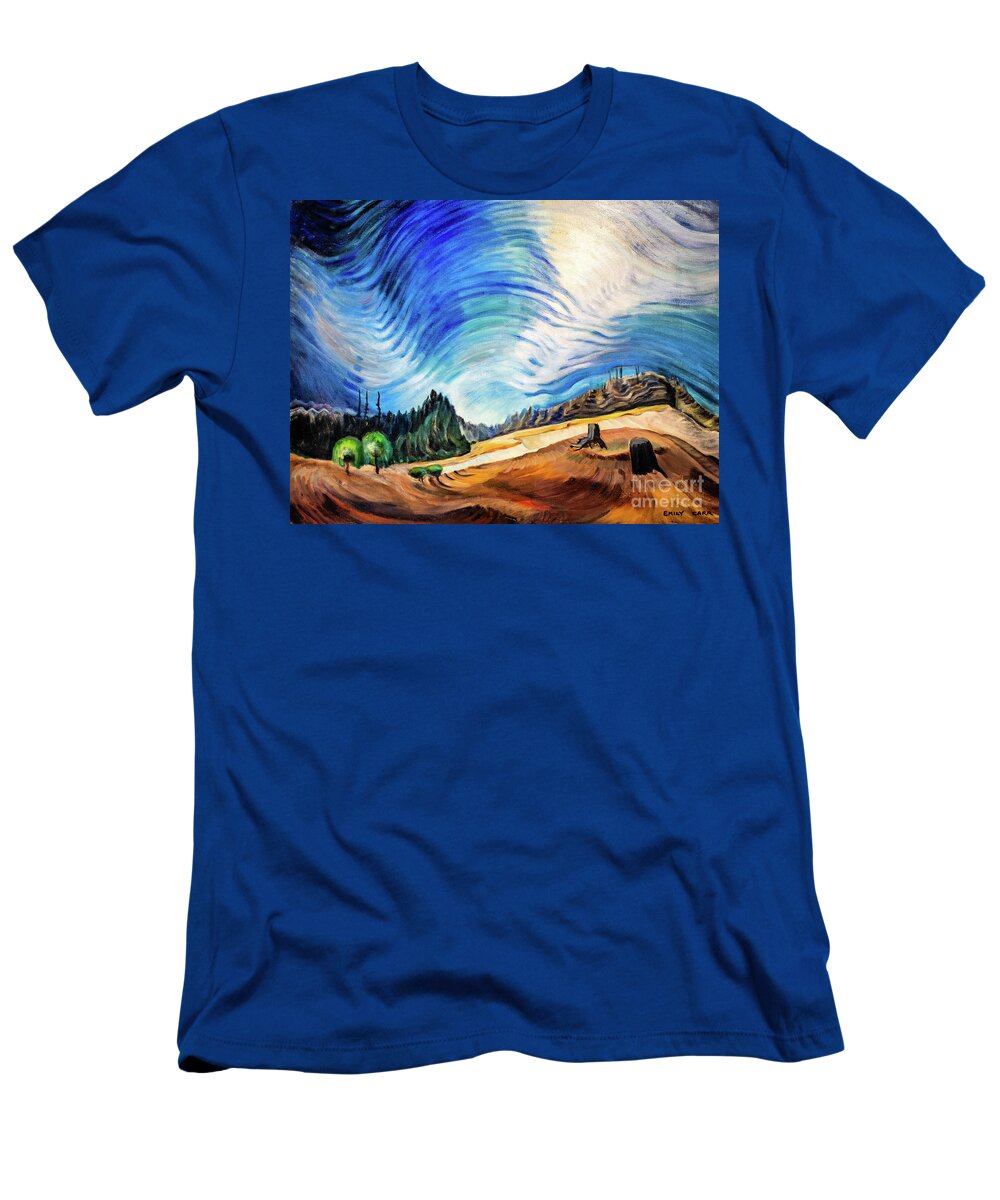 Above T-Shirt featuring the painting Above the Gravel Pit 1937 by Emily Carr by Emily Carr