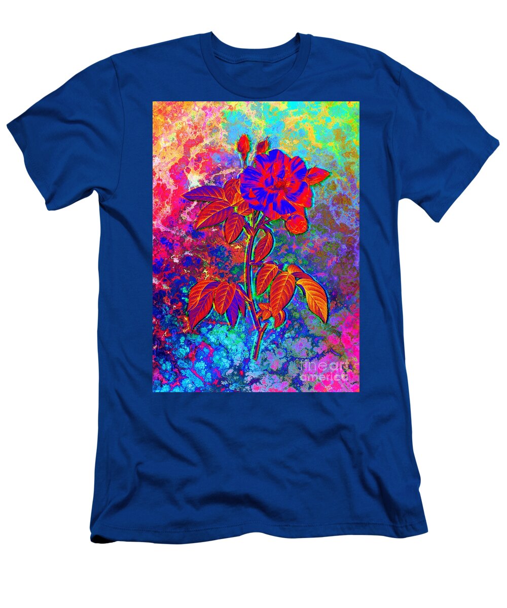 Neon T-Shirt featuring the painting Acid Neon Variegated French Rose Botanical Art n.0297 by Holy Rock Design