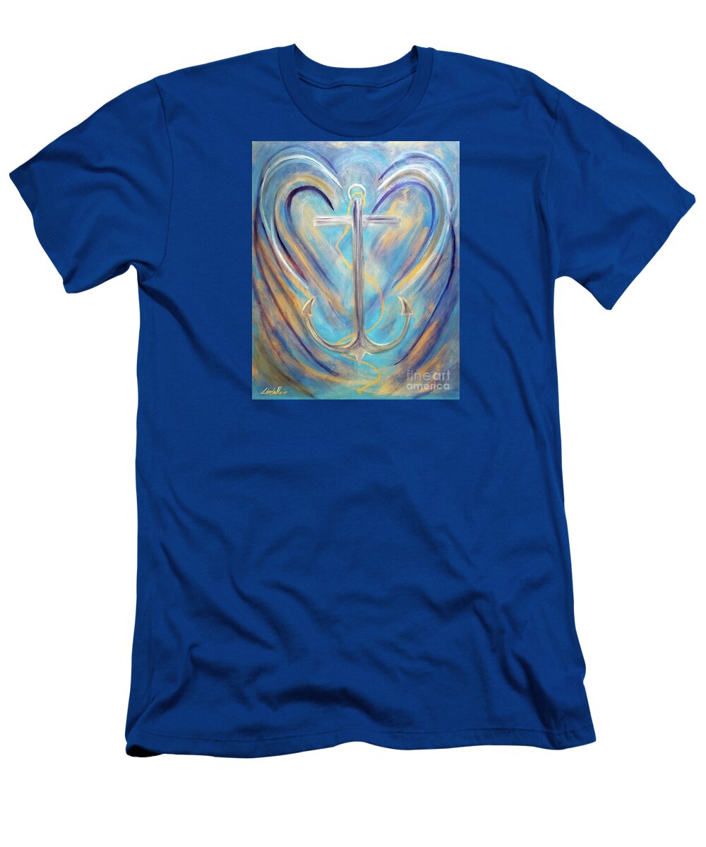 Anchor T-Shirt featuring the painting Anchor of Sky and Sea by Artist Linda Marie