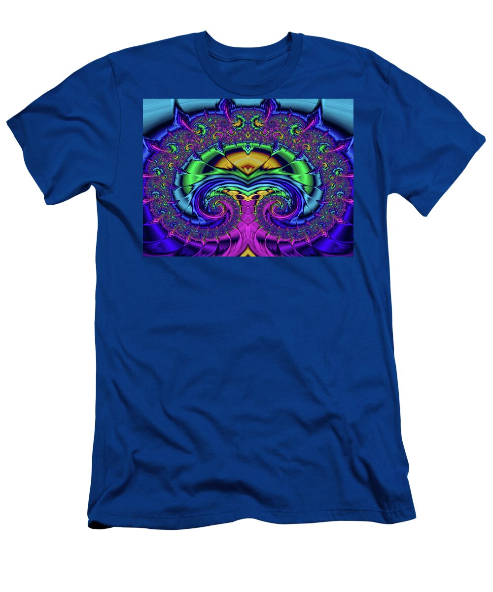 Fractal T-Shirt featuring the digital art Art Nouveau Rainbow Fractal Peacock by Shelli Fitzpatrick
