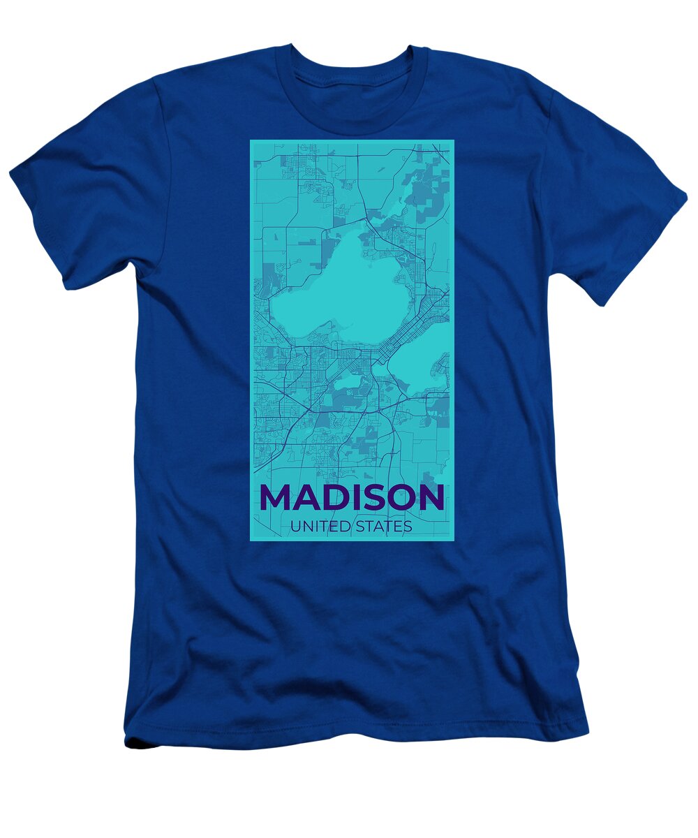 Oil On Canvas T-Shirt featuring the digital art Artistic map of Madison 6 by Ahmet Asar by Celestial Images