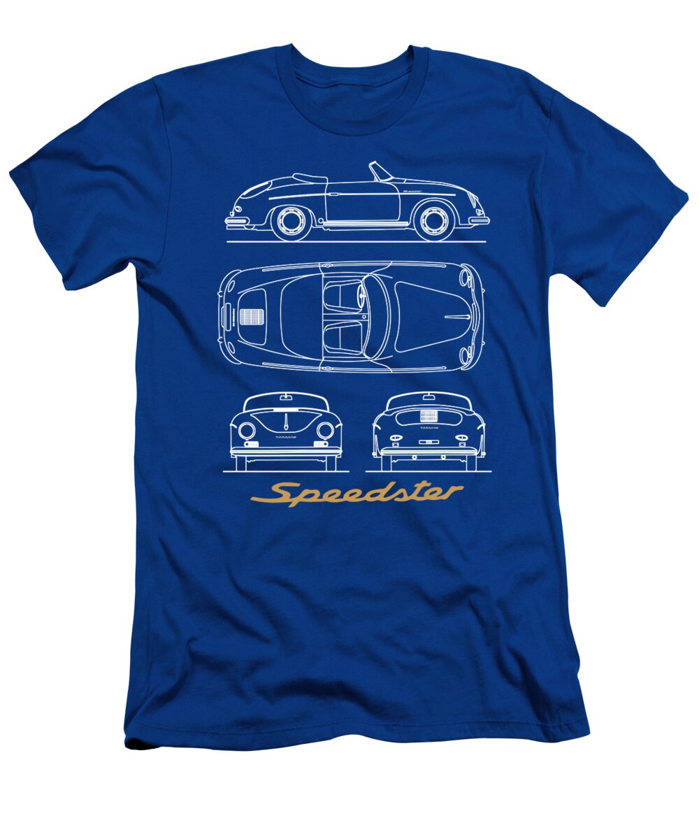 356a Speedster T-Shirt featuring the photograph 356A Speedster Blueprint by Mark Rogan
