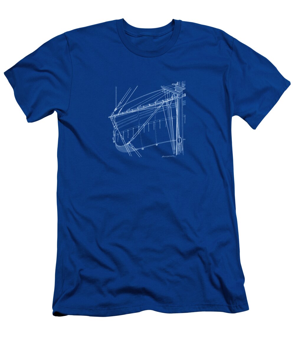 Sailing Vessels T-Shirt featuring the drawing Top-mast yard and sail - blueprint by Panagiotis Mastrantonis