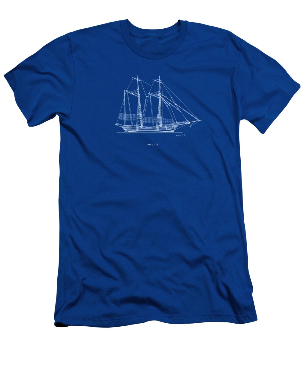 Sailing Vessels T-Shirt featuring the drawing Goleta - traditional Greek sailing ship - blueprint by Panagiotis Mastrantonis