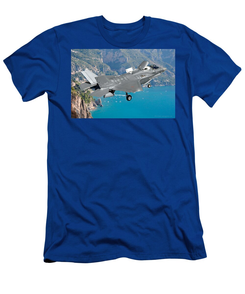 Lightning T-Shirt featuring the digital art Aviazione Navale F-35B by Custom Aviation Art