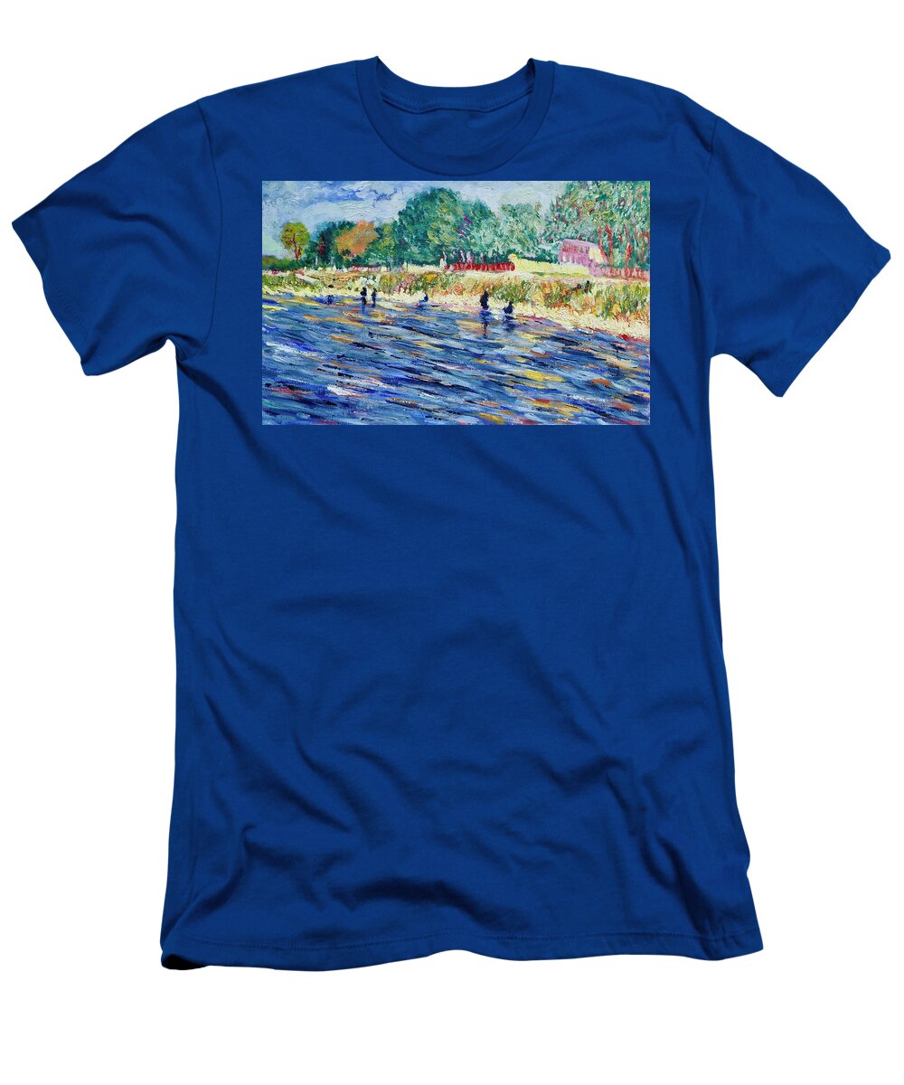 Bank Of Seine T-Shirt featuring the painting Bank of Seine by Tom Roderick