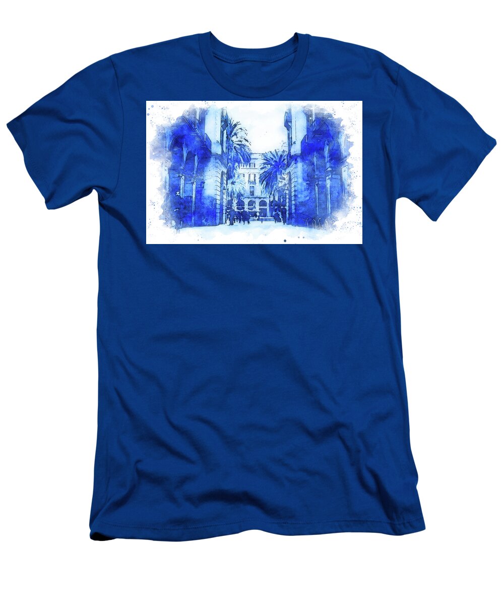 Barcelona T-Shirt featuring the painting Barcelona, Gothic Quarter - 14 by AM FineArtPrints