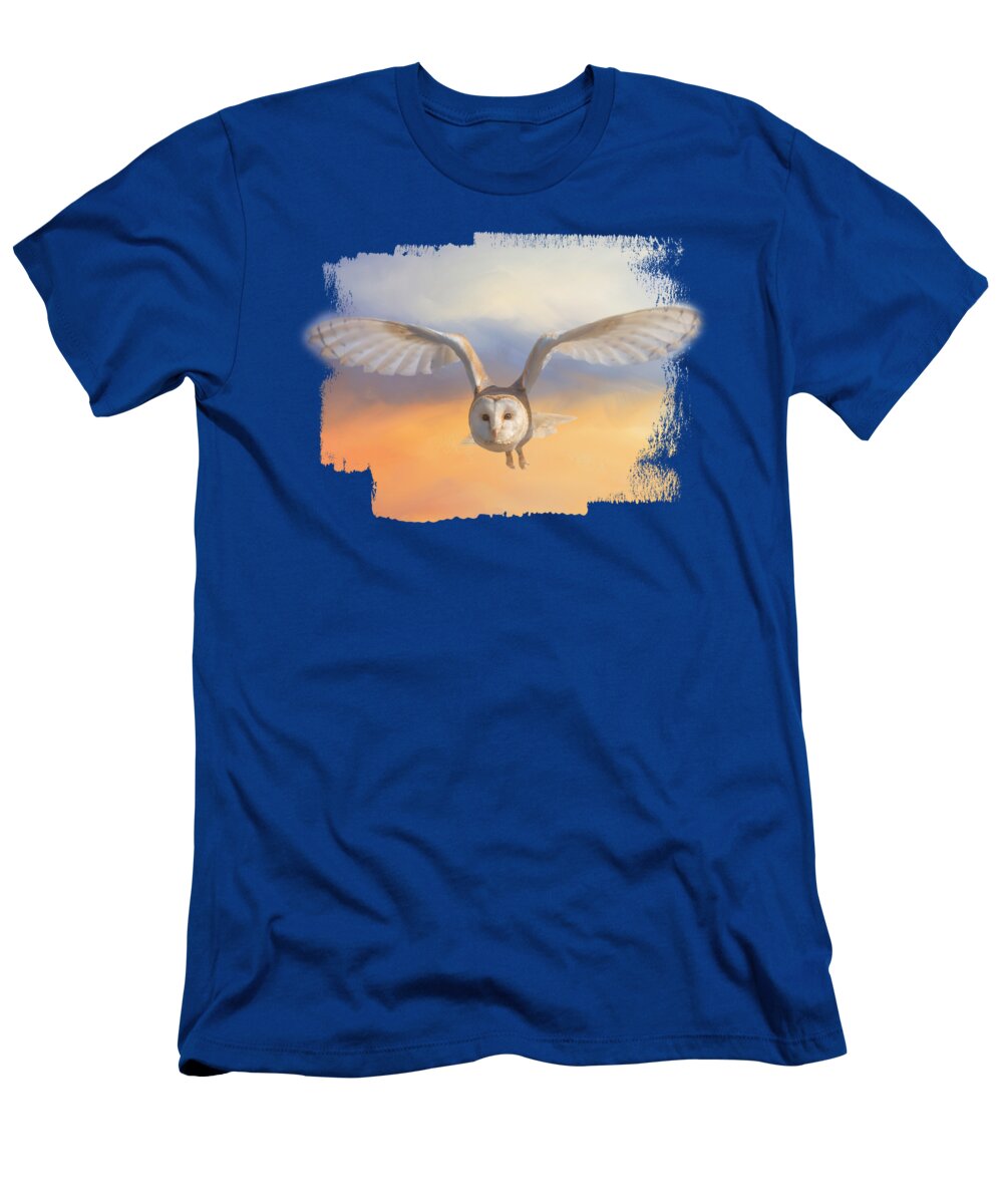 Barn Owl T-Shirt featuring the photograph Barn Owl Flying into the Sunset by Elisabeth Lucas