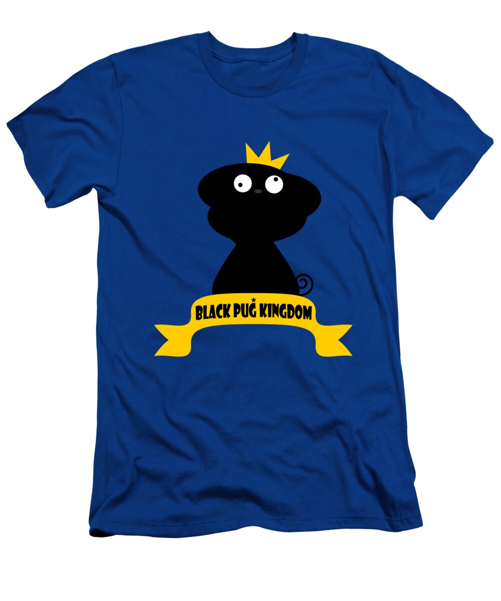 Pug T-Shirt featuring the digital art Black Pug Kingdom by Zaira Dzhaubaeva