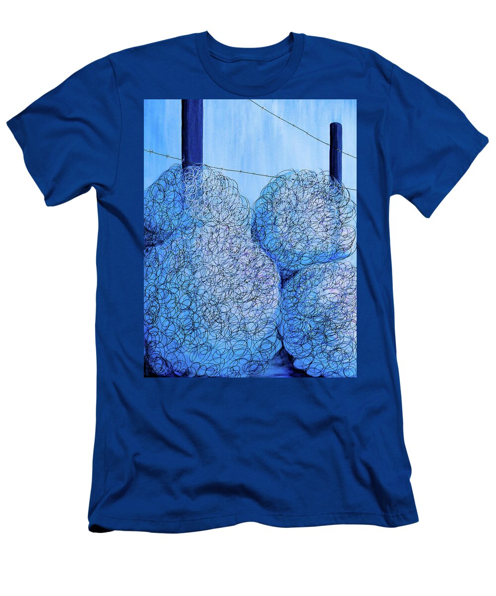 Tumbleweeds T-Shirt featuring the painting Blue Blue Tumbles by Ted Clifton