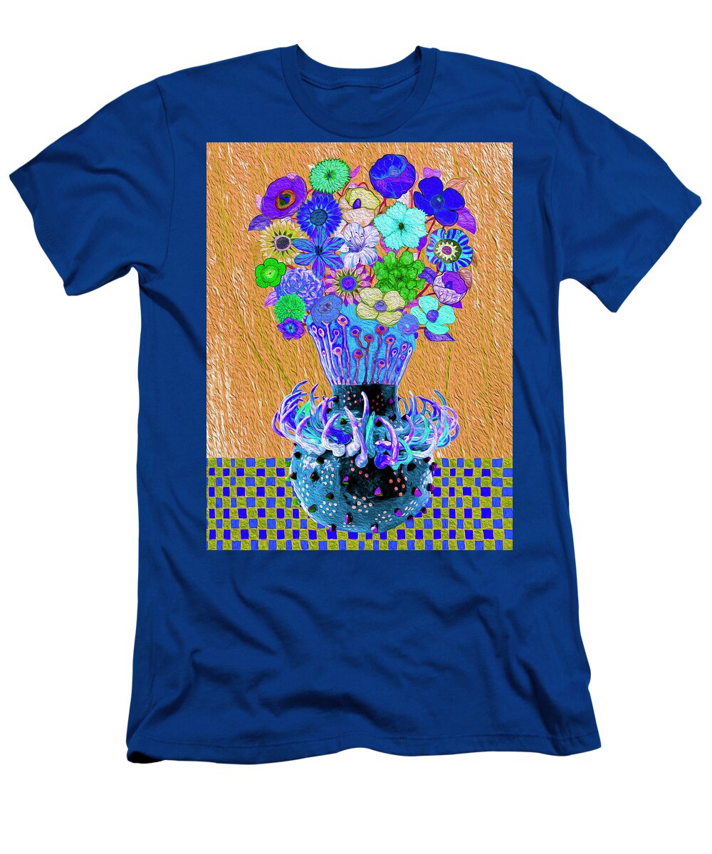 Floral Bouquet T-Shirt featuring the mixed media Blue Floral Bouquet by Lorena Cassady