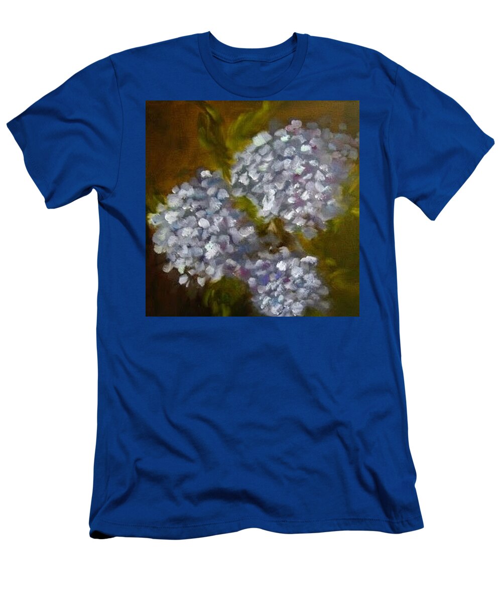 Blue Hydrangeas T-Shirt featuring the painting Blue Hydrangeas by Juliette Becker