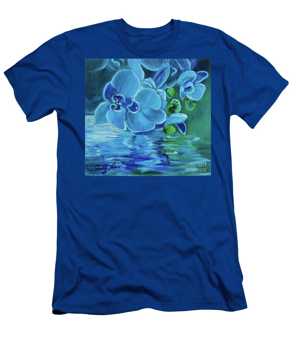 Orchid T-Shirt featuring the painting Blue Orchids by Jenny Lee