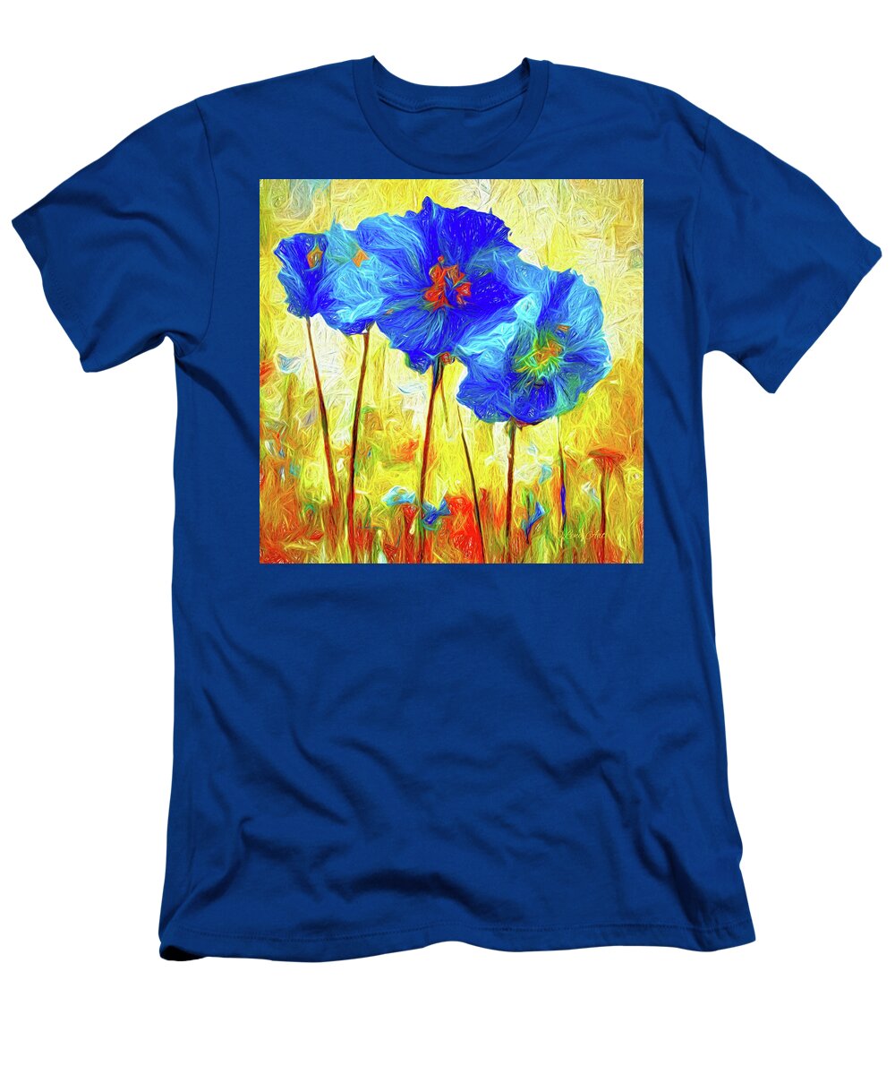 Art Bathroom T-Shirt featuring the digital art Blue-poppy in Bloom 2 by OLena Art by Lena Owens - Vibrant DESIGN