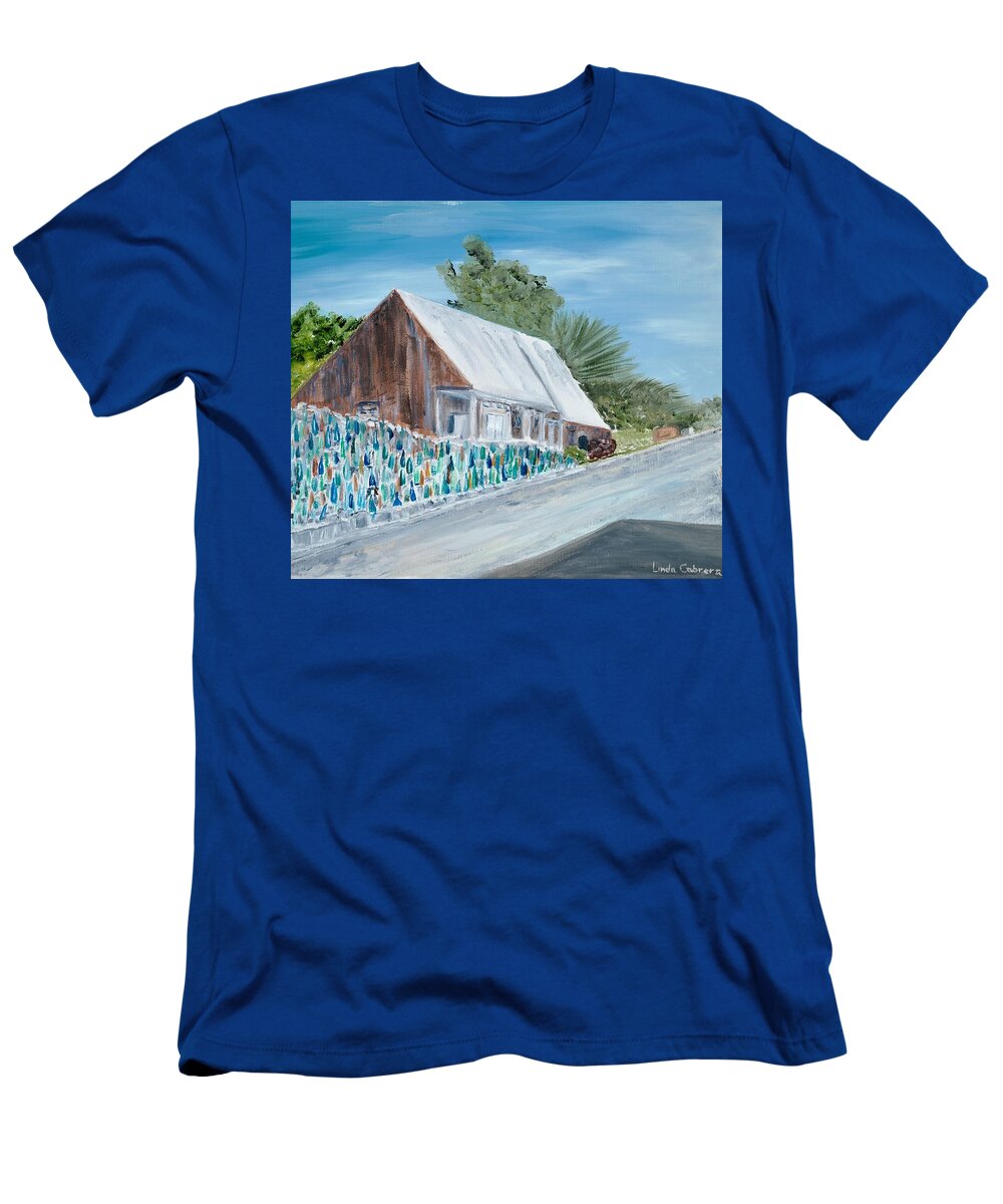 Bottle T-Shirt featuring the painting Bottle Wall of Key West by Linda Cabrera