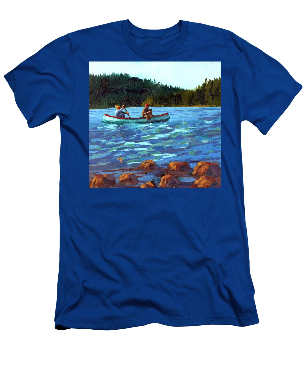 Canoe T-Shirt featuring the painting Canoers by Alice Leggett