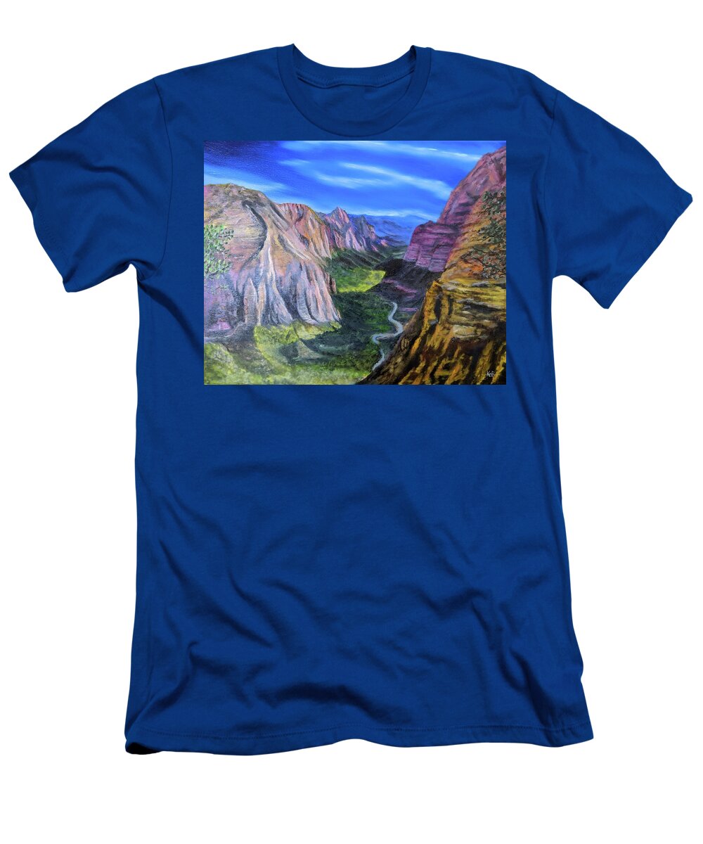 Zion National Park T-Shirt featuring the painting Canyon Shadow by Kevin Daly