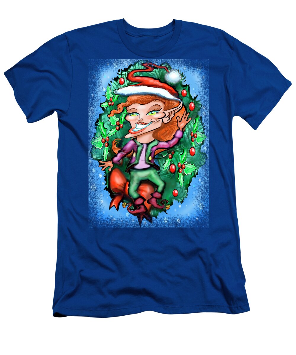 Christmas T-Shirt featuring the digital art Christmas Elf with Wreath by Kevin Middleton