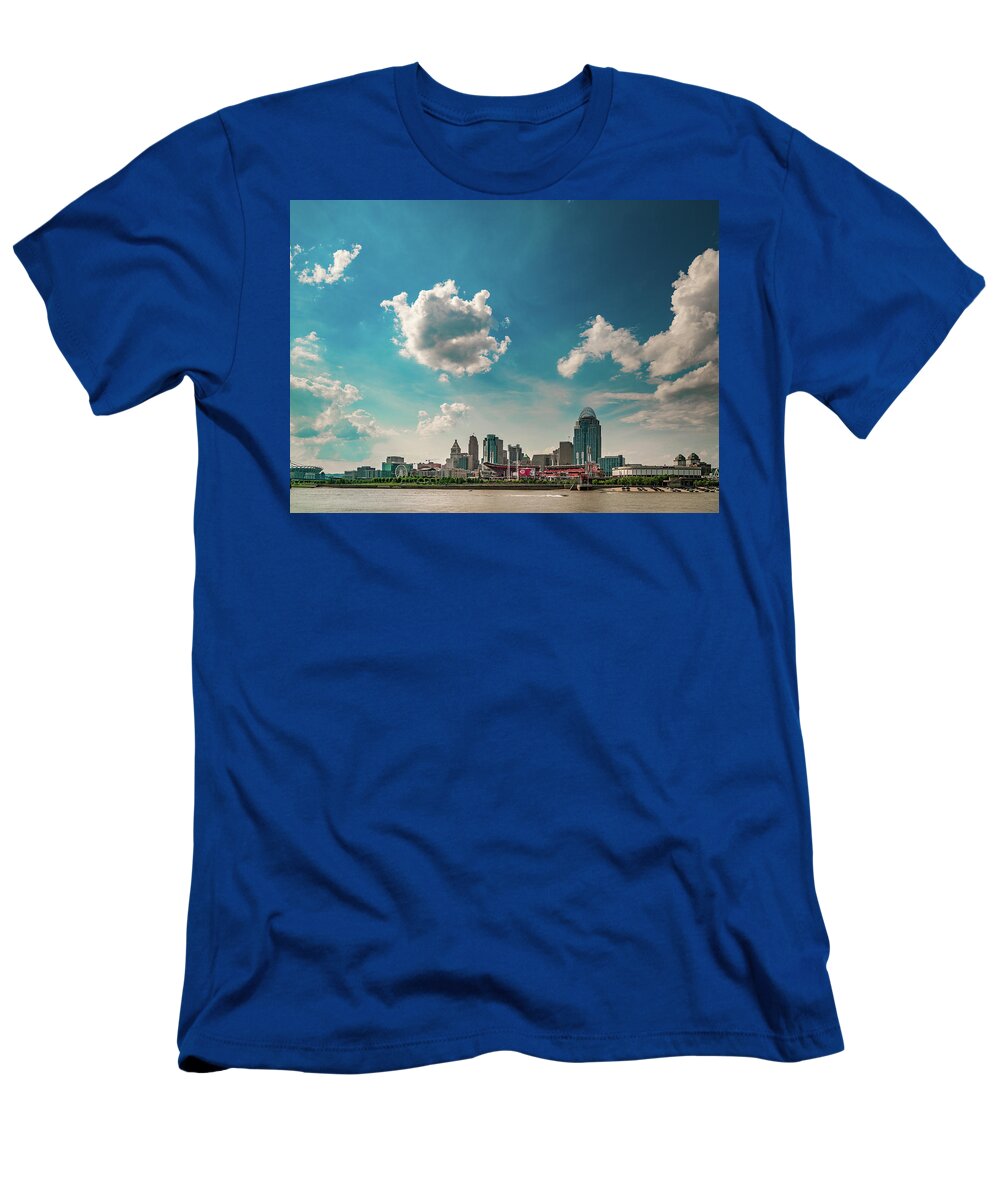 Cincinnati T-Shirt featuring the photograph Cincinnati Ohio Reds Day Game and Skyline by Dave Morgan