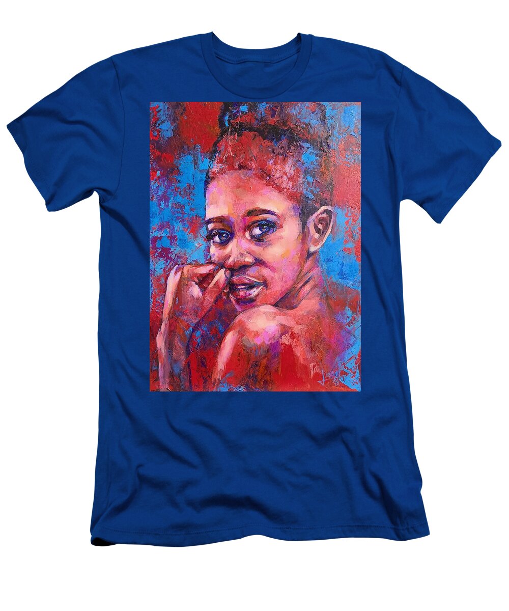 Bold Portrait Painting T-Shirt featuring the painting Corageous by Luzdy Rivera