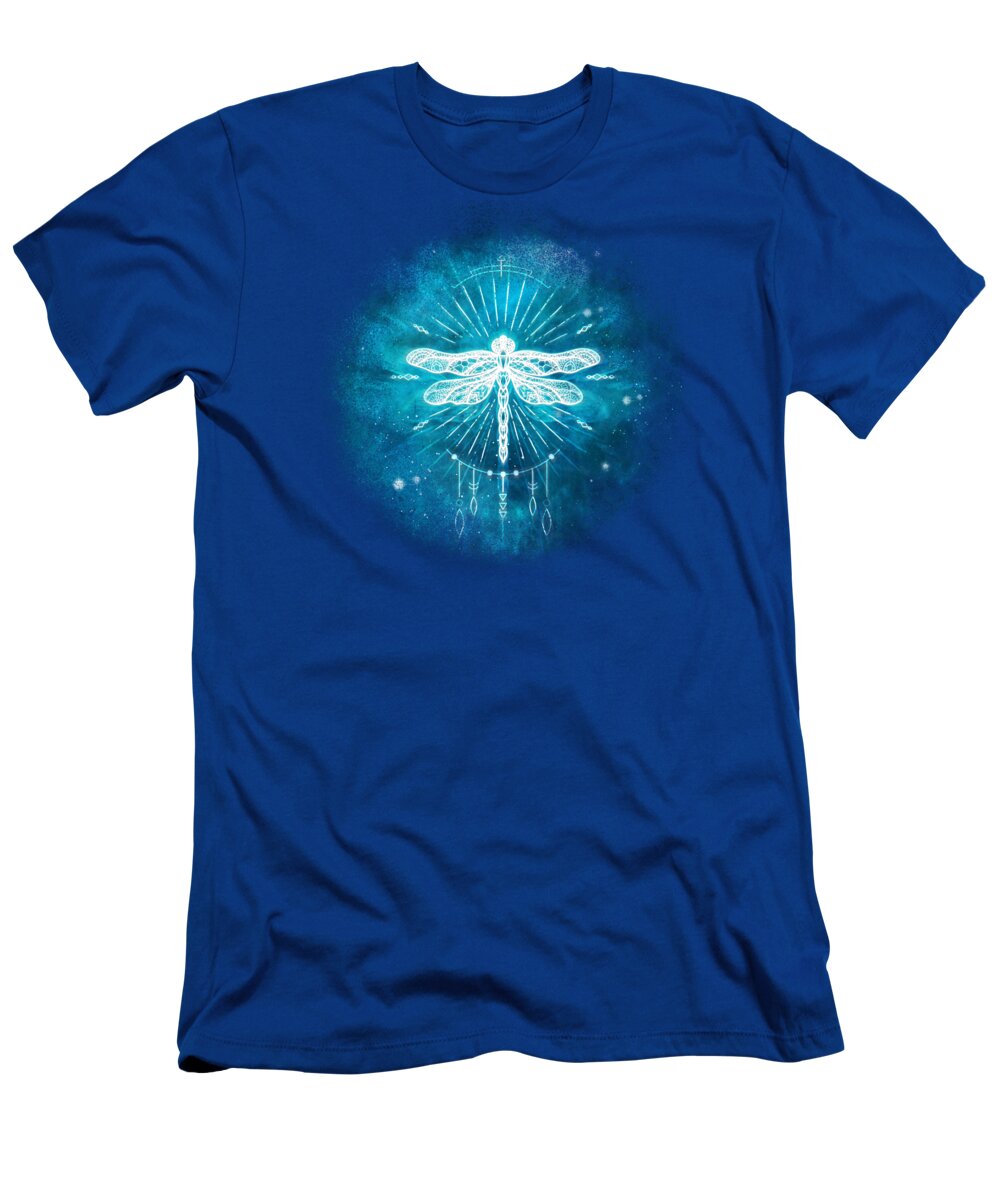 Dragonfly T-Shirt featuring the digital art Cosmic Boho Dragonfly by Laura Ostrowski