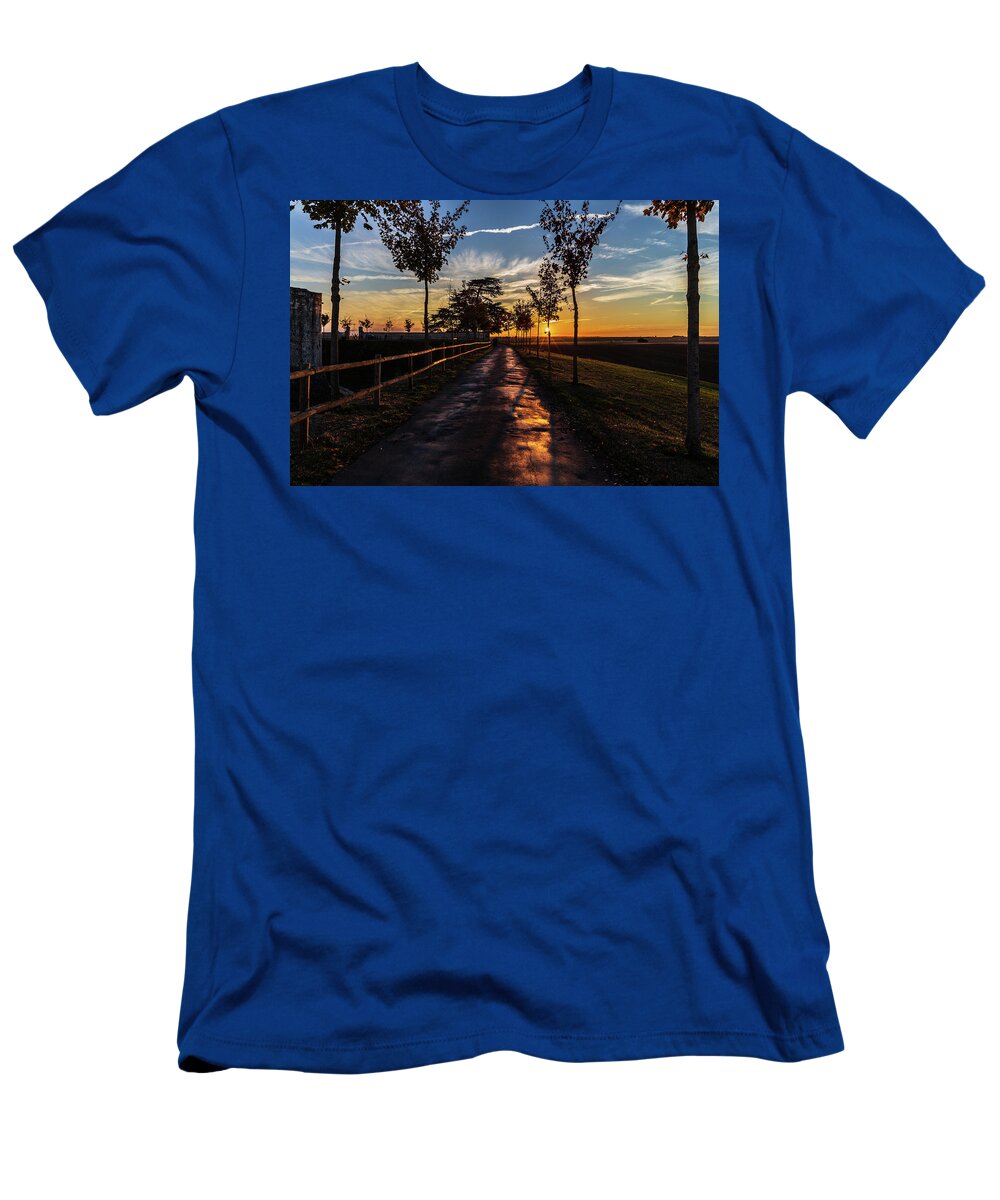 Sunset T-Shirt featuring the photograph Country road at sunset by Fabiano Di Paolo