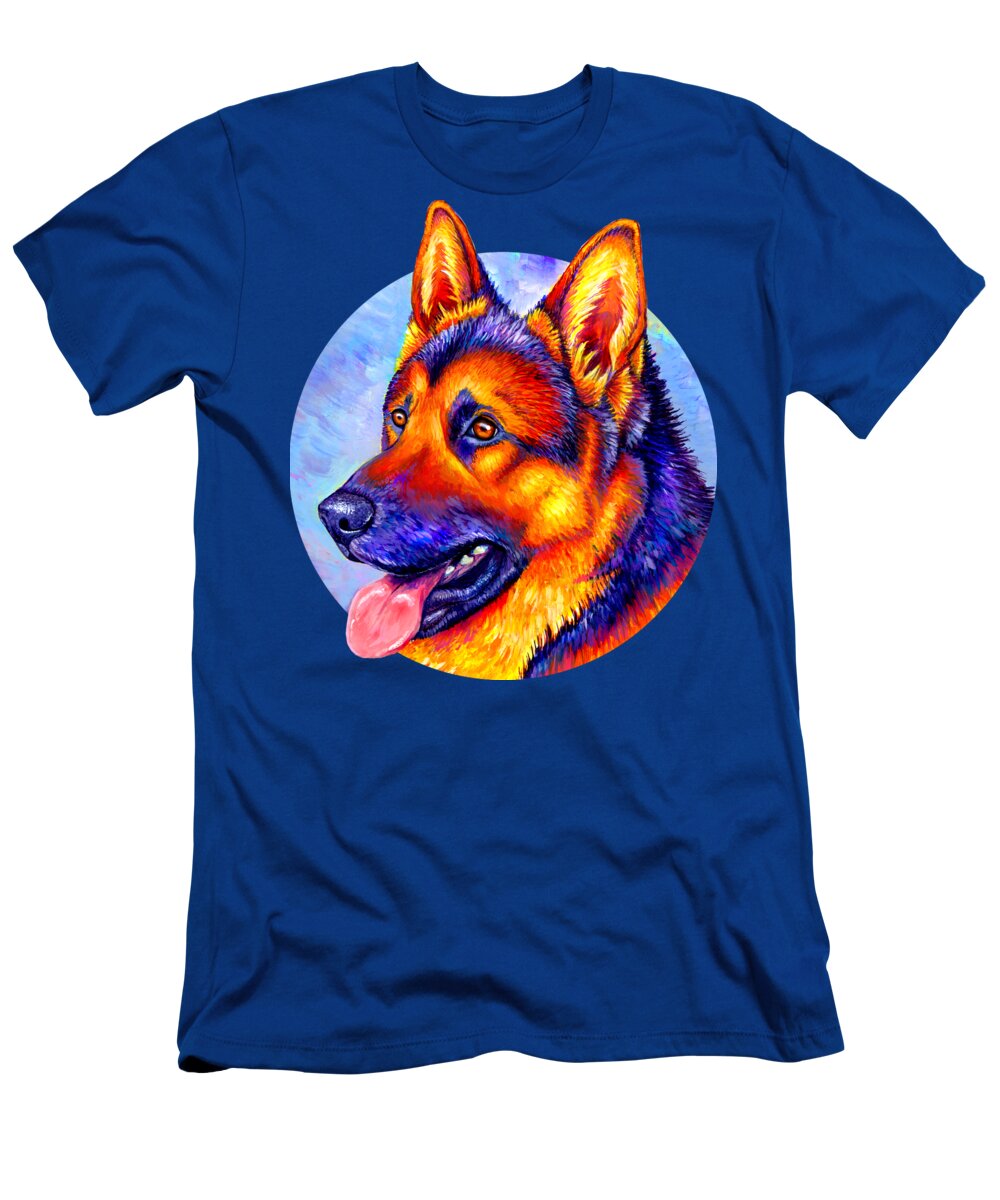 German Shepherd T-Shirt featuring the painting Courageous Partner - Colorful German Shepherd Dog by Rebecca Wang