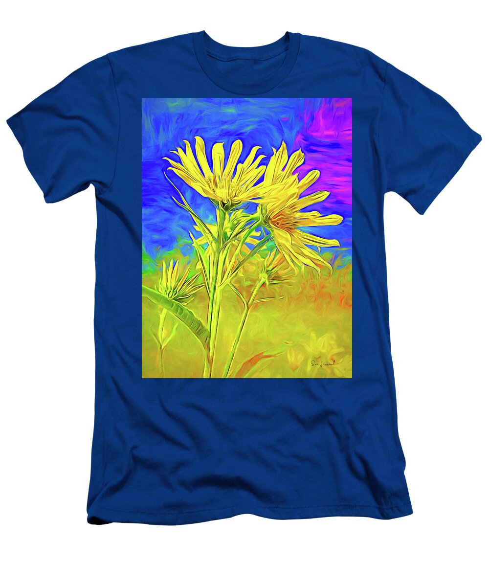 Abstract T-Shirt featuring the photograph Daisies with painted look by Sue Leonard