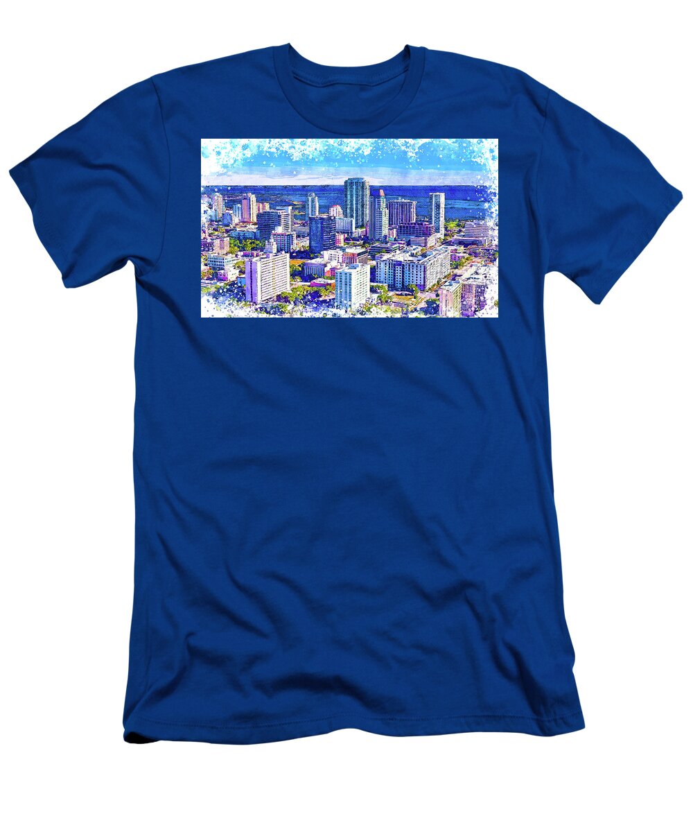 St. Petersburg T-Shirt featuring the digital art Downtown St. Petersburg, Florida - sketch painting by Nicko Prints