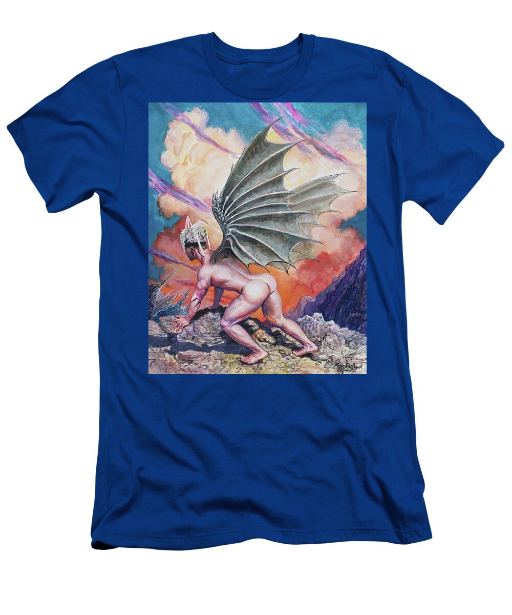Male Nude T-Shirt featuring the painting Dragon Boy by Marc DeBauch