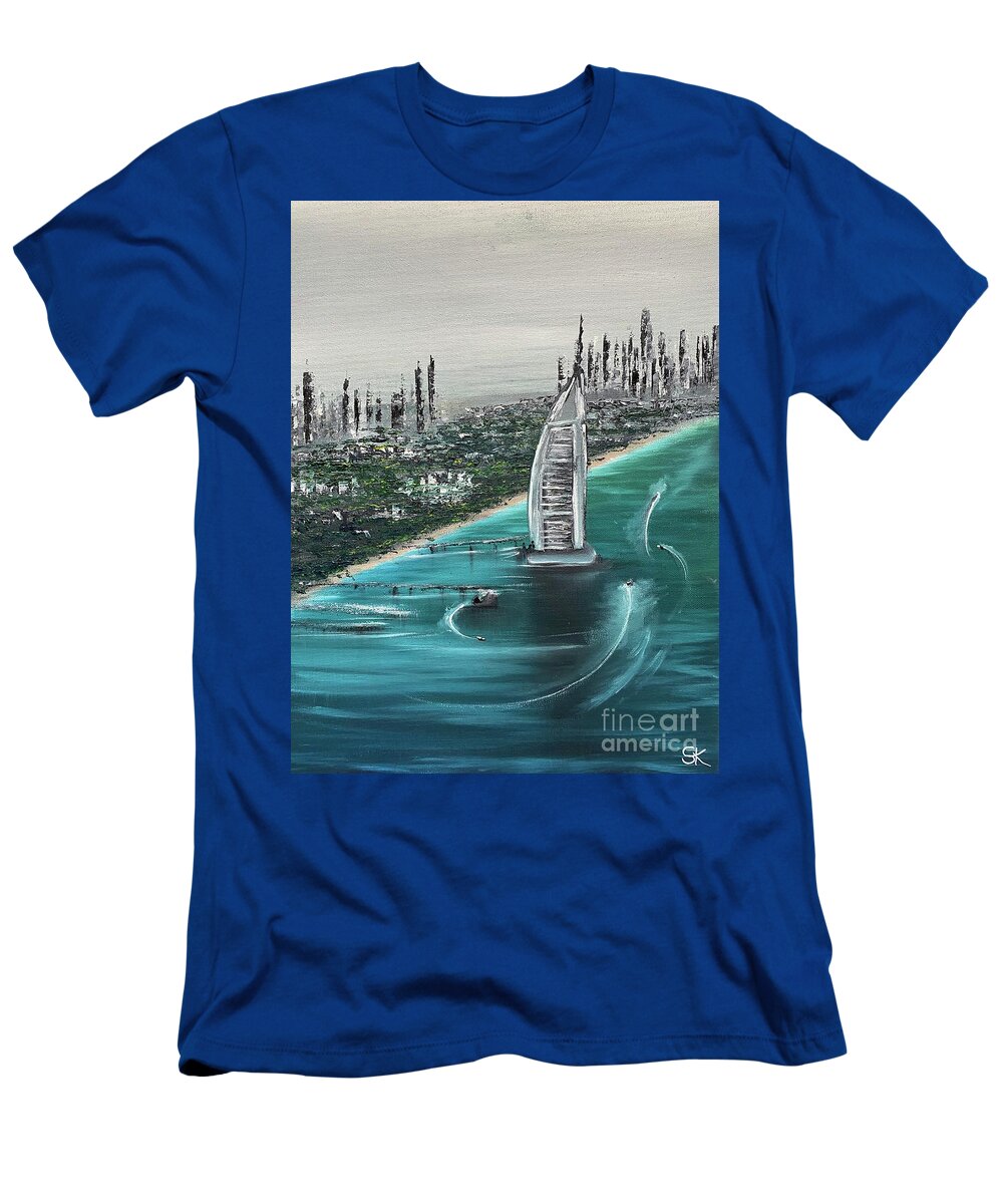 Dubai T-Shirt featuring the painting Dubai by Sharron Knight