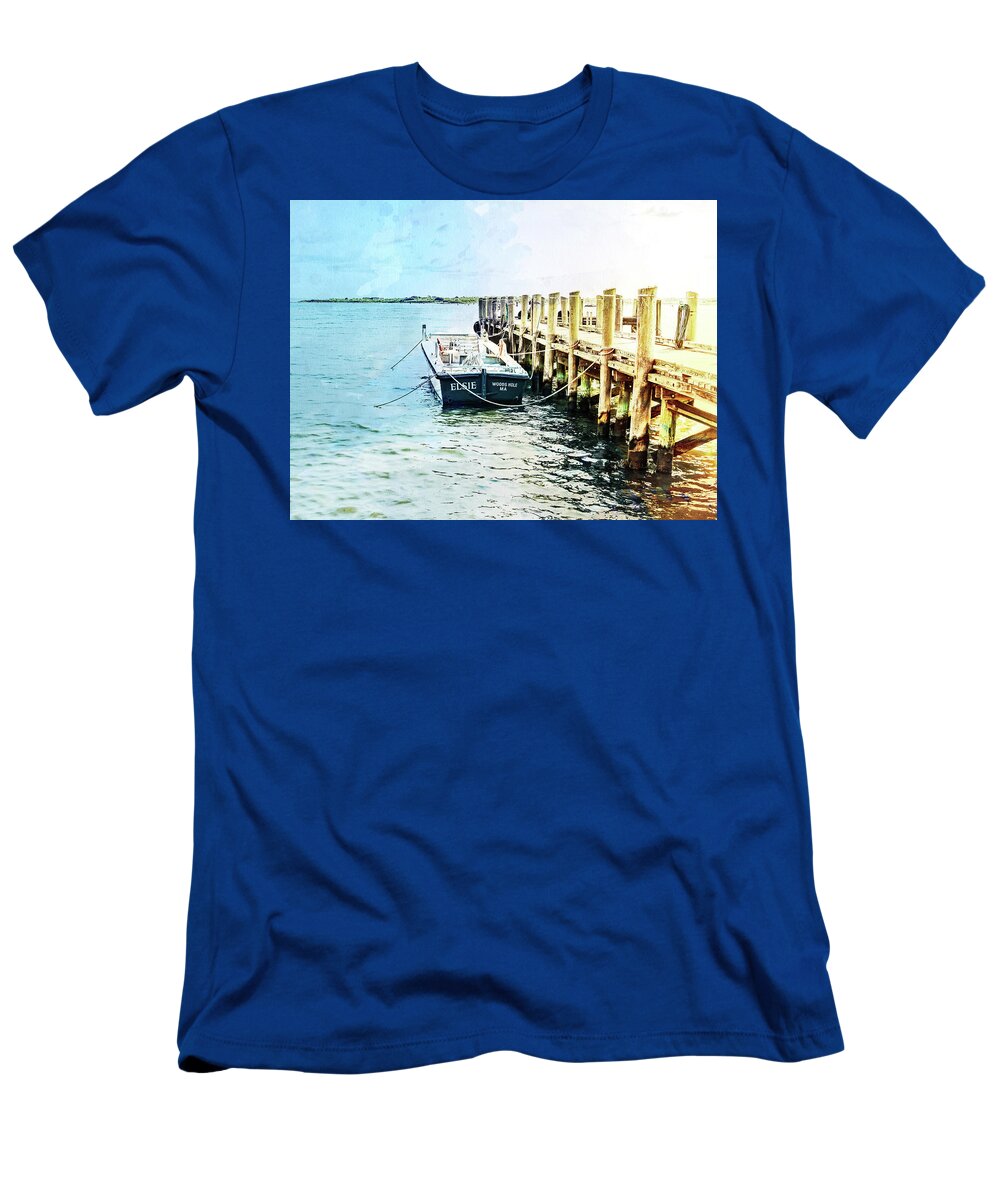 Cape Cod T-Shirt featuring the mixed media Elsie on the Water by Marianne Campolongo