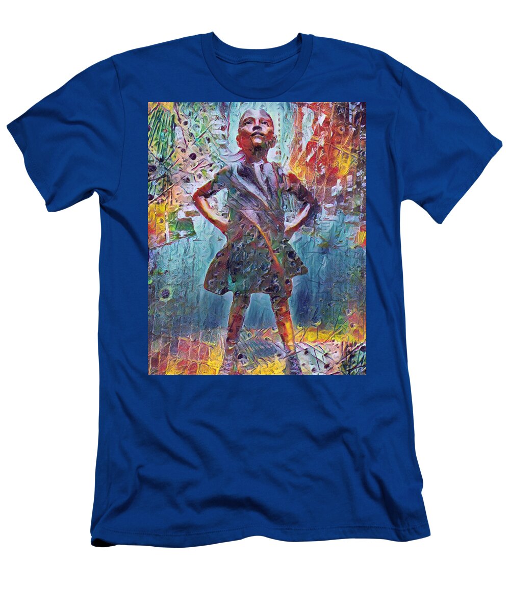 Fearless T-Shirt featuring the painting Fearless Girl Future Is Female Painting 3 by Tony Rubino