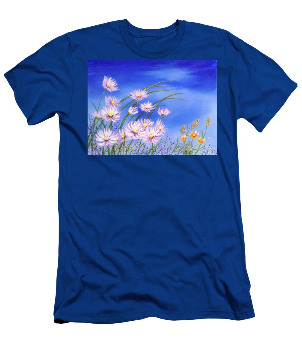 Daisy T-Shirt featuring the painting Field of Wildflowers 5 - Daisy Field by Helian Cornwell