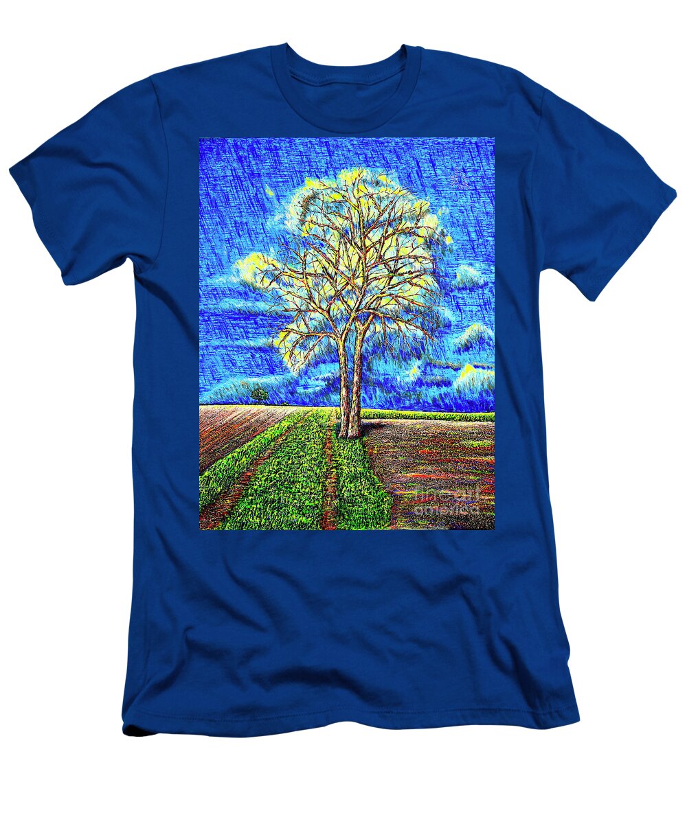 Tree T-Shirt featuring the painting Field.tree by Viktor Lazarev