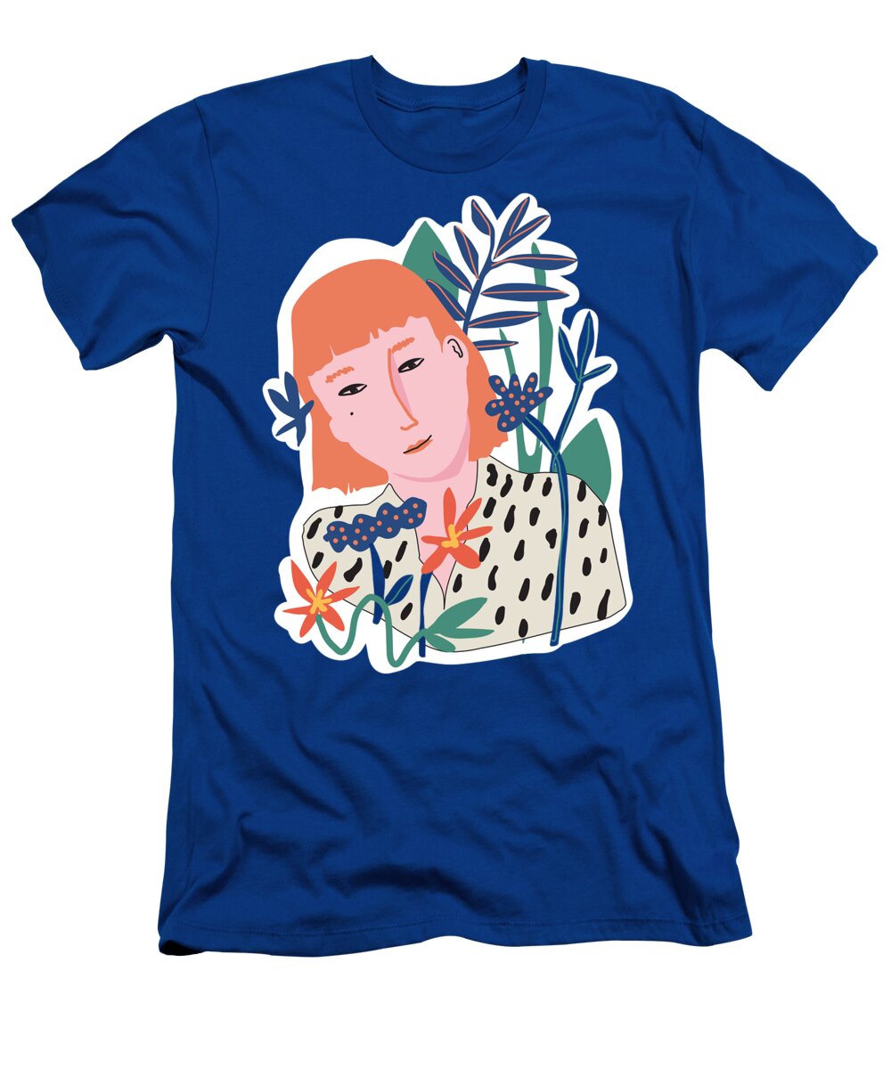 Girl T-Shirt featuring the digital art Fille avec des fleurs by Murellos Design