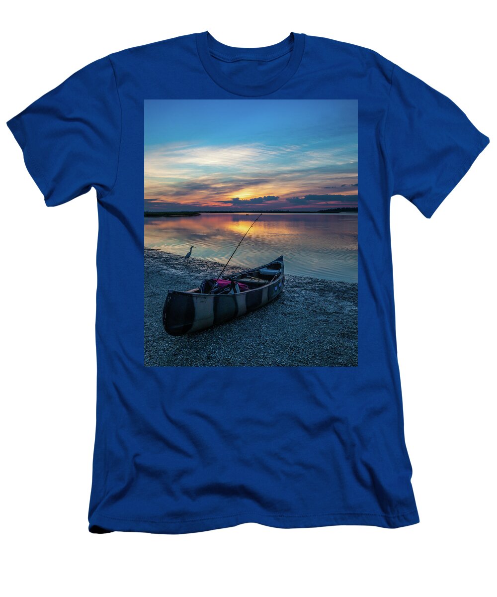 Canoe T-Shirt featuring the photograph Fishing on the Salt Marsh by Lon Dittrick