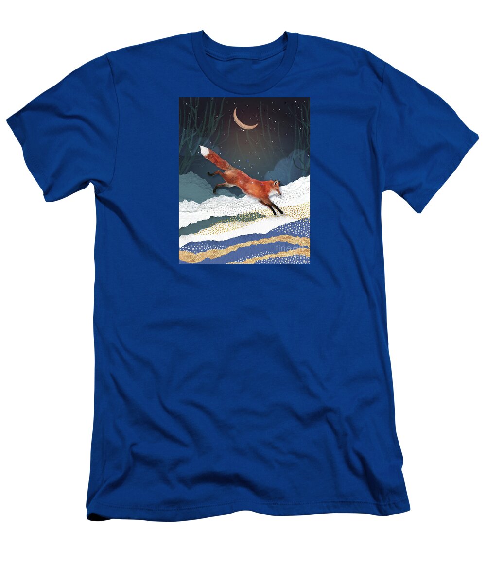 Fox And Moon T-Shirt featuring the painting Fox And Moon by Garden Of Delights