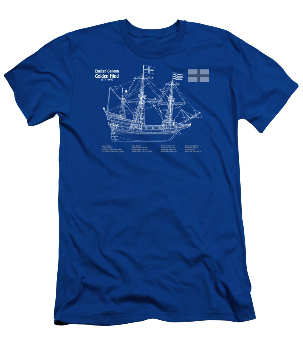 Golden Hind T-Shirt featuring the digital art Golden Hind Francis Drake Ship - AD by SP JE Art