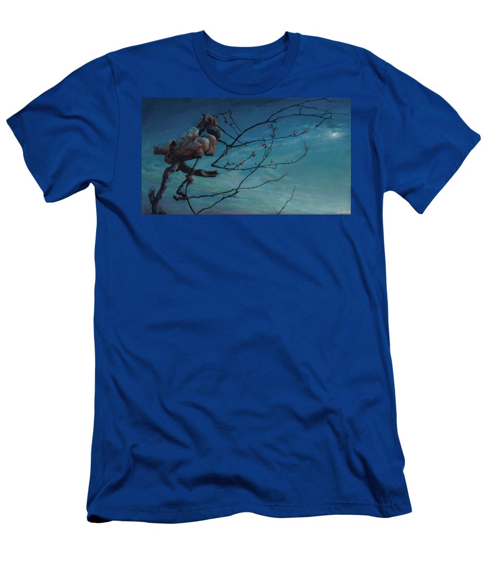Guy Kinnear T-Shirt featuring the painting Golem And Waxing Moon by Guy Kinnear