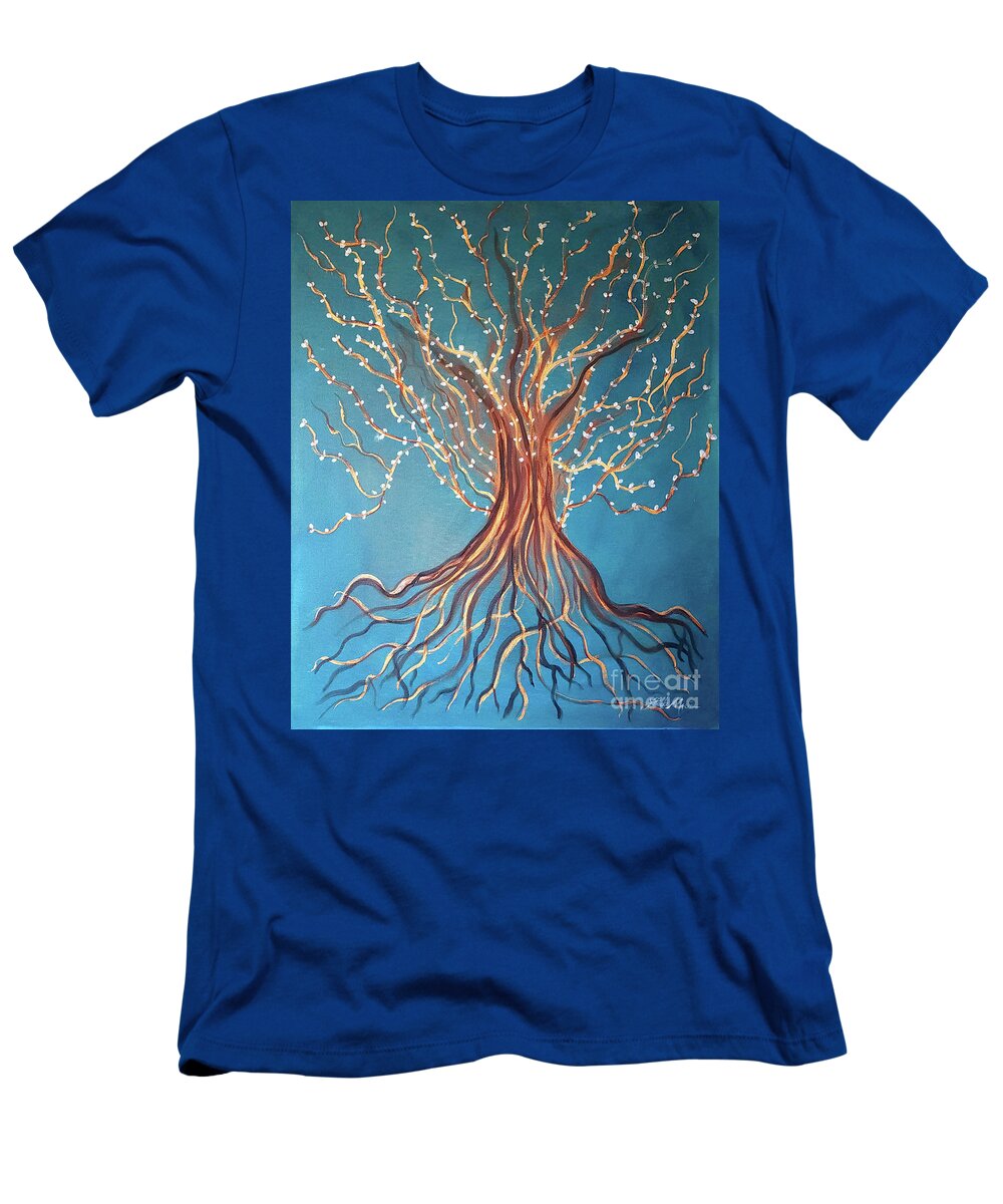 Tree T-Shirt featuring the painting Good Roots Bear Fruits by Artist Linda Marie
